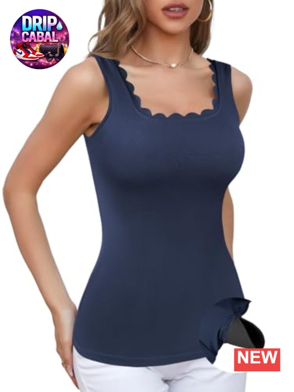 Women's Square Neck Tank with Built-in Bra, Removable Padded, Ribbed Knit,